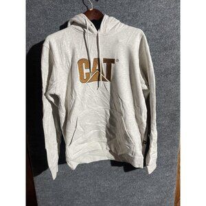 CAT Hoodie Mens Large Gray Pullover Fleece Kangaroo Pocket Logo Sweatshirt